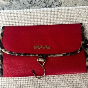 Kenneth Cole Reaction Red and Brown Clutch with Leopard Trim